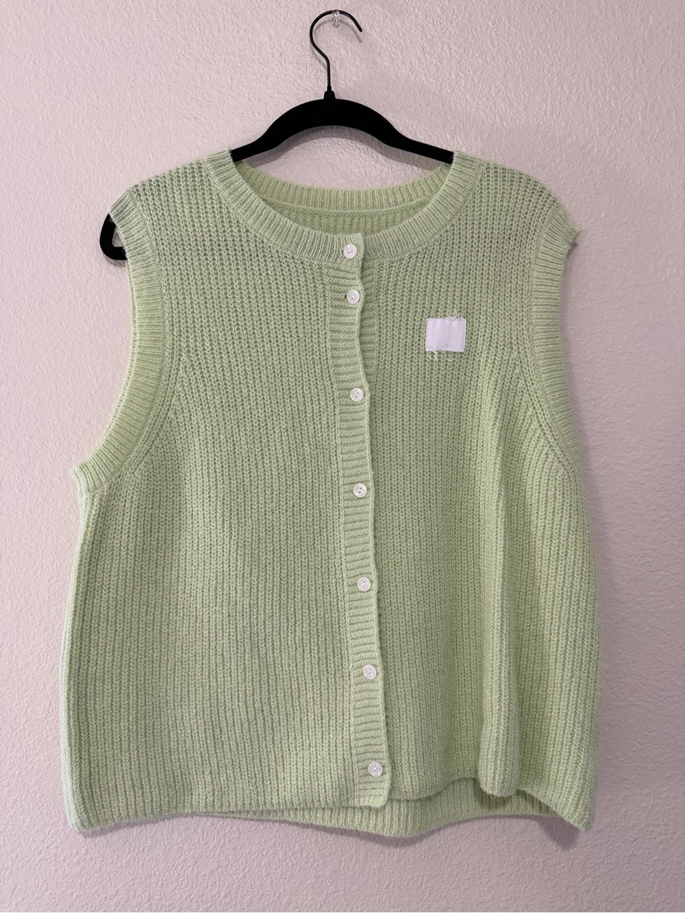 Light Green Knit Button-Front Sweater Vest